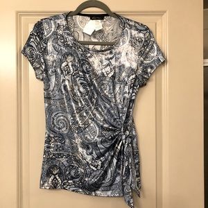 Y2K blue and silver paisley sparkle wrap top